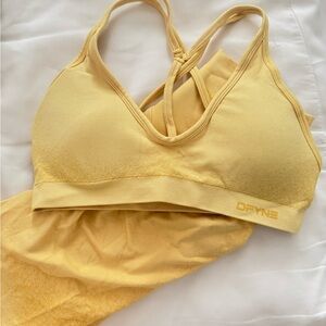 Dfyne Yellow Sports Bra and Shorts Set